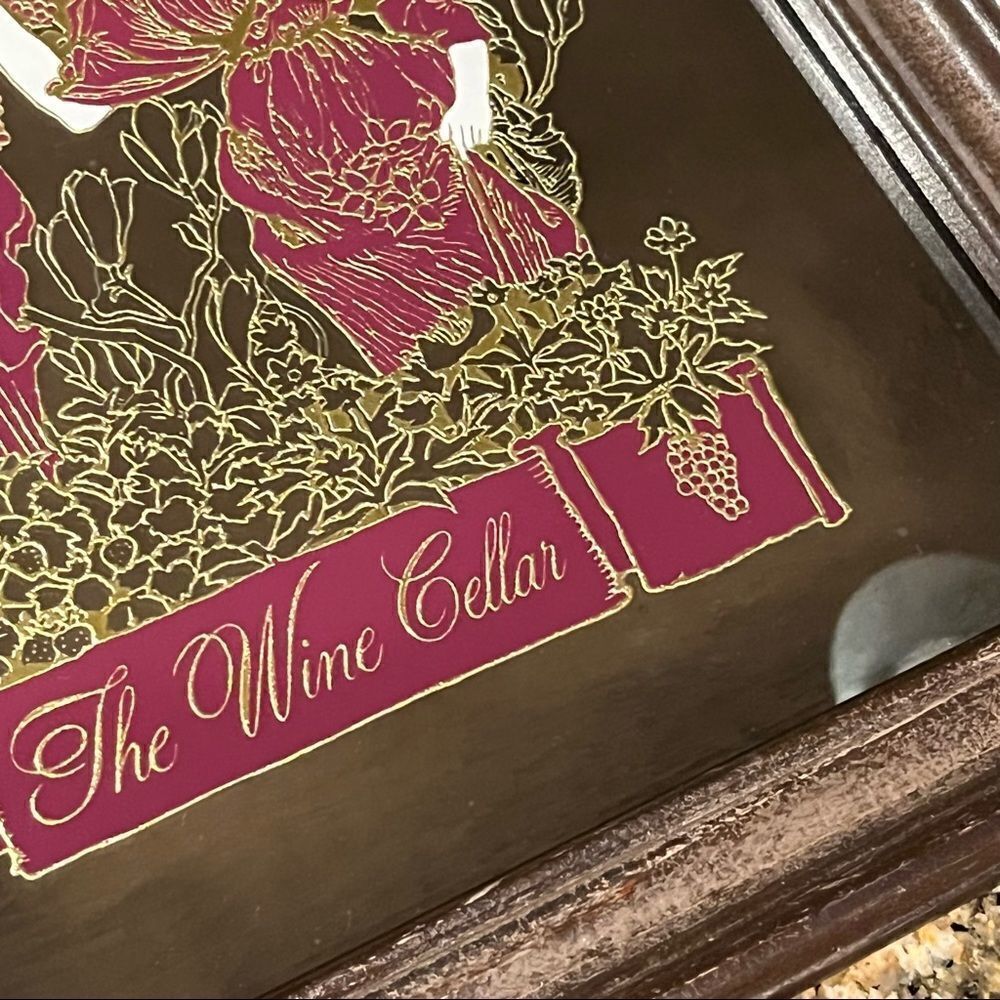 Vintage Lucid Lines “The Wine Cellar” Grecian Mirror Graphic 1970s Gold Burgundy - Picture 8 of 13